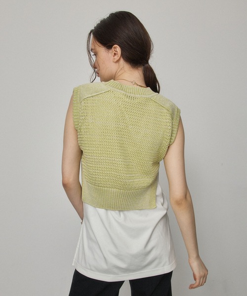 PUBLIC TOKYO(パブリックトウキョウ)の「ショートヘムメッシュニット/ウォッシャブル(ニット/セーター・レディース・ブラック/グリーン・FREE)」の15枚目の写真