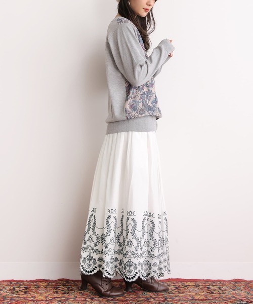 osharewalker（オシャレウォーカー）の「【廃盤】『配色刺繍スカラップレースギャザースカート』（スカート・レディース・オフホワイト/ブラック・2/1）」の18枚目の写真