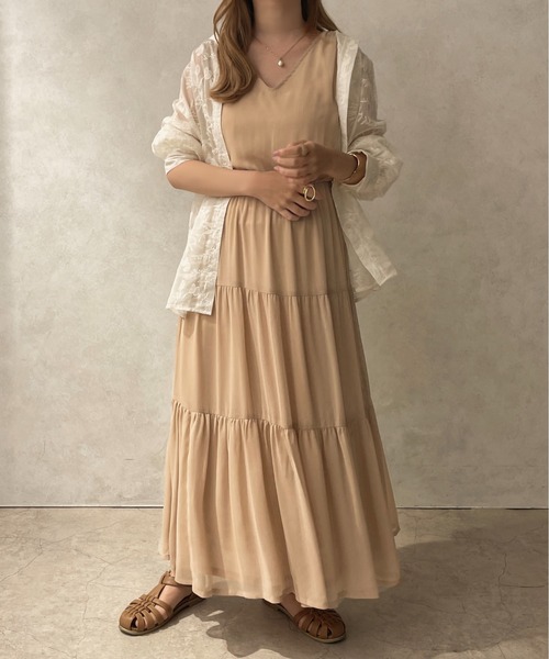 apres jour clair（アプレジュールクレア）の「【apres jour clair】楊柳ティアードワンピース【ZOZOTOWN限定アイテム】（ワンピース・レディース・ベージュ/オレンジ/アイボリー/ブラウン系その他・X-LARGE/フリー）」の3枚目の写真
