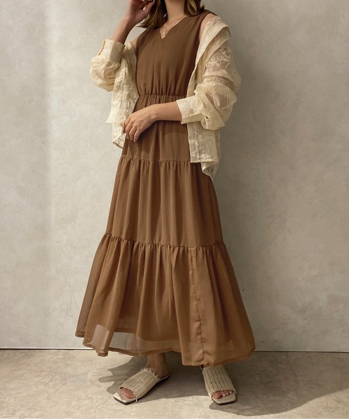 apres jour clair（アプレジュールクレア）の「【apres jour clair】楊柳ティアードワンピース【ZOZOTOWN限定アイテム】（ワンピース・レディース・ベージュ/オレンジ/アイボリー/ブラウン系その他・X-LARGE/フリー）」の15枚目の写真