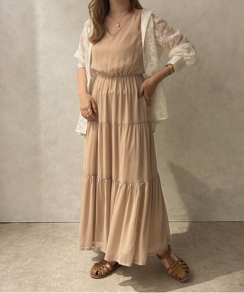 apres jour clair（アプレジュールクレア）の「【apres jour clair】楊柳ティアードワンピース【ZOZOTOWN限定アイテム】（ワンピース・レディース・ベージュ/オレンジ/アイボリー/ブラウン系その他・X-LARGE/フリー）」の7枚目の写真