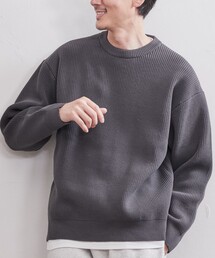 [洗える]リアルレイヤードクルーネックニット【カラーポリニット+白ロンT2点セット】