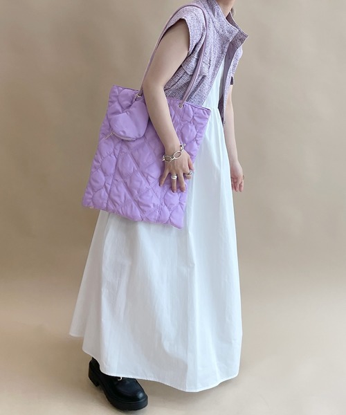w closet(ダブルクローゼット)の「ハートポーチ付きキルティングトートバッグ(トートバッグ・レディース・ブラック/カーキ/アイボリー/ラベンダー・FREE)」の14枚目の写真