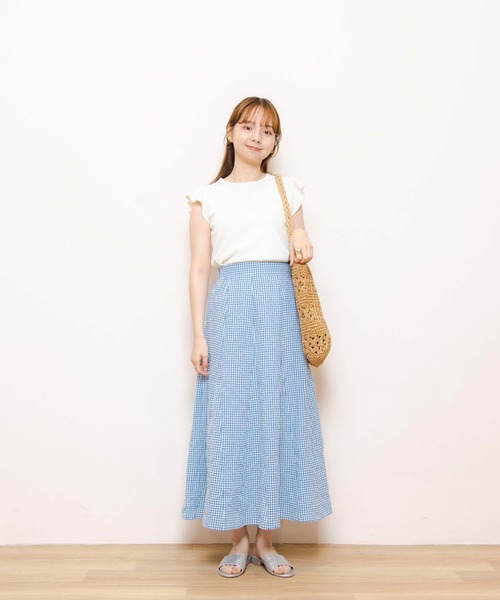 flower（フラワー）の「サマリーチェックスカート（スカート・レディース・ブラック/ブルー・FREE）」の4枚目の写真