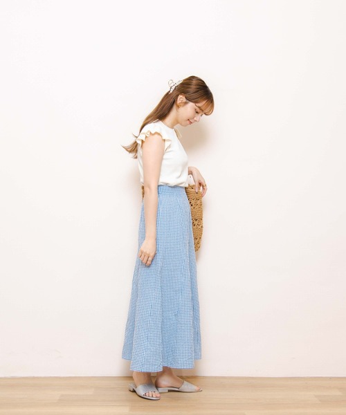 flower（フラワー）の「サマリーチェックスカート（スカート・レディース・ブラック/ブルー・FREE）」の5枚目の写真