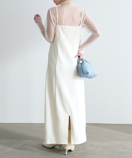 KOBE LETTUCE（コウベレタス）の「カットジョーゼットストレートキャミソールワンピース（ワンピース・レディース・ブラック/グリーン/モカ/ブラック系/ブラウン系/グリーン系/ブラウン系2/ブラウン系1/ネイビー系/ネイビー/ブラウン系3/ブラック系1/グリーン系1/ネイビー系1/ピンク系/チャコール/ピンク系1/ホワイト系1/グレー系/ホワイト系2/ブルー系1/グレー系1/ピンク系2/ホワイト系/ライトブルー/ブルー系/ブラウン系4・1/2/3）」の2枚目の写真