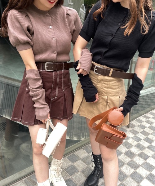 one after another NICE CLAUP（ワンアフターアナザーナイスクラップ）の「ベルト付きプリーツミニスカート（スカート・レディース・ブラック/ブラウン/ベージュ/ケミカルウォッシュ・FREE）」の11枚目の写真