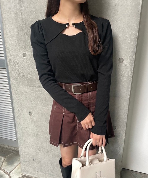 one after another NICE CLAUP（ワンアフターアナザーナイスクラップ）の「ベルト付きプリーツミニスカート（スカート・レディース・ブラック/ブラウン/ベージュ/ケミカルウォッシュ・FREE）」の14枚目の写真