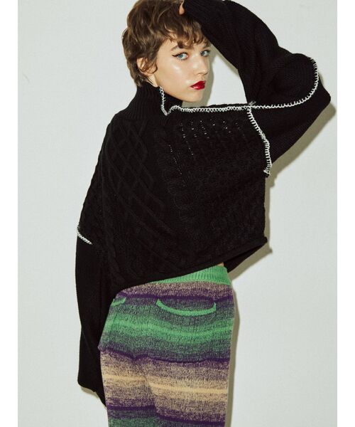 jouetie（ジュエティ）の「クロップドステッチニット（ニット/セーター・レディース・オレンジ/ブラック/ブルー/グリーン・MEDIUM）」の8枚目の写真