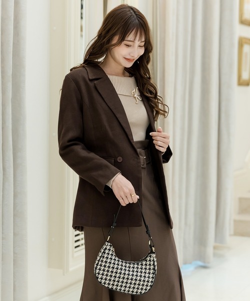 Julia Boutique（ジュリアブティック）の「千鳥格子柄ハーフムーンバッグ/22576（ハンドバッグ・レディース・ブラック・ONE）」の4枚目の写真