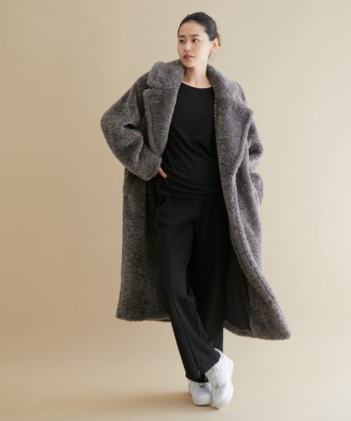 NERGY（ナージー）の「ファーコクーンコート（チェスターコート・レディース・チャコールグレー/イエロー・FREE）」の5枚目の写真