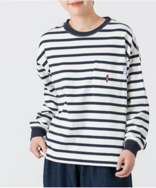 PARROTT CANVAS(パロットキャンバス)の「PARROTT CANVAS/パロットキャンバス ポケットボーダーロングスリーブTシャツ(Tシャツ/カットソー・レディース・ホワイト×ネイビー/その他・S/M/L)」の1枚目の写真