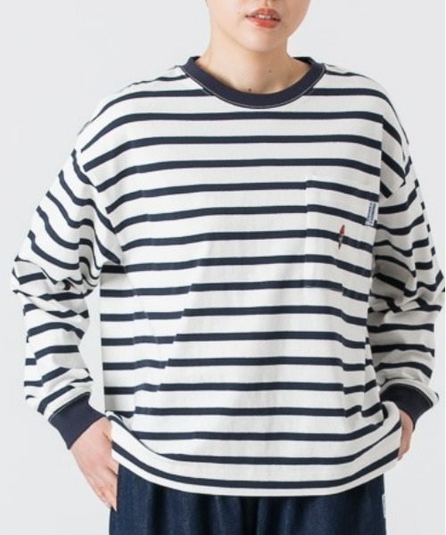 PARROTT CANVAS(パロットキャンバス)の「PARROTT CANVAS/パロットキャンバス ポケットボーダーロングスリーブTシャツ(Tシャツ/カットソー・レディース・ホワイト×ネイビー/その他・S/M/L)」の3枚目の写真
