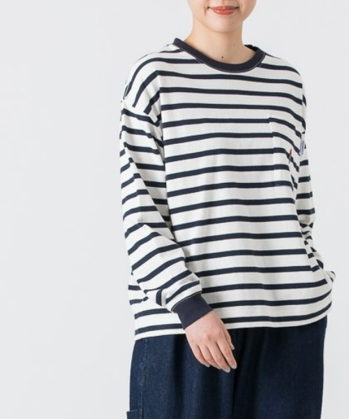 PARROTT CANVAS(パロットキャンバス)の「PARROTT CANVAS/パロットキャンバス ポケットボーダーロングスリーブTシャツ(Tシャツ/カットソー・レディース・ホワイト×ネイビー/その他・S/M/L)」の4枚目の写真