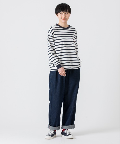 PARROTT CANVAS(パロットキャンバス)の「PARROTT CANVAS/パロットキャンバス ポケットボーダーロングスリーブTシャツ(Tシャツ/カットソー・レディース・ホワイト×ネイビー/その他・S/M/L)」の6枚目の写真