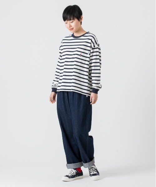PARROTT CANVAS(パロットキャンバス)の「PARROTT CANVAS/パロットキャンバス ポケットボーダーロングスリーブTシャツ(Tシャツ/カットソー・レディース・ホワイト×ネイビー/その他・S/M/L)」の7枚目の写真