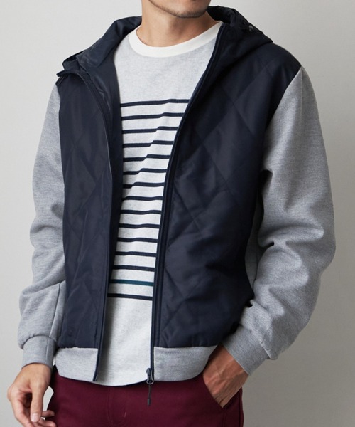 ikka(イッカ)の「sorona(R) コンビ中綿ジップパーカー(ブルゾン・メンズ・ネイビー/ブラック・L/XL/M/S)」の1枚目の写真