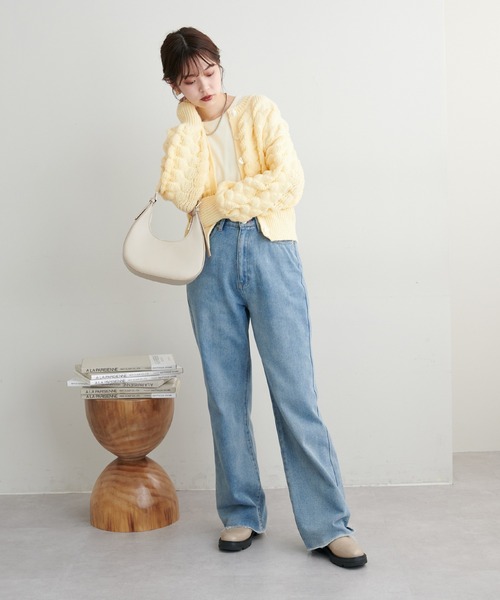 natural couture(ナチュラルクチュール)の「ぽこぽこ編み2WAYニットカーディガン(カーディガン/ボレロ・レディース・イエロー/ピンク/オフホワイト/ブラック・FREE)」の19枚目の写真