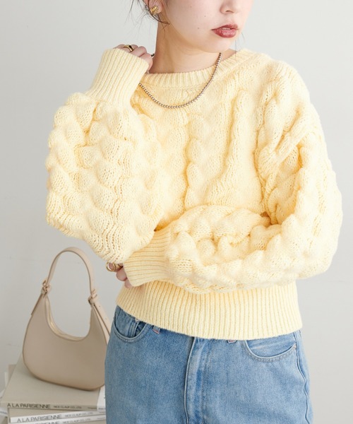 natural couture(ナチュラルクチュール)の「ぽこぽこ編み2WAYニットカーディガン(カーディガン/ボレロ・レディース・イエロー/ピンク/オフホワイト/ブラック・FREE)」の16枚目の写真
