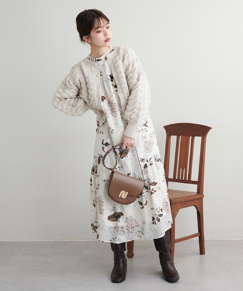 natural couture(ナチュラルクチュール)の「ぽこぽこ編み2WAYニットカーディガン(カーディガン/ボレロ・レディース・イエロー/ピンク/オフホワイト/ブラック・FREE)」の13枚目の写真