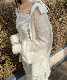 【低身長用サイズあり】フリンジジャガード花柄シアーシャツ