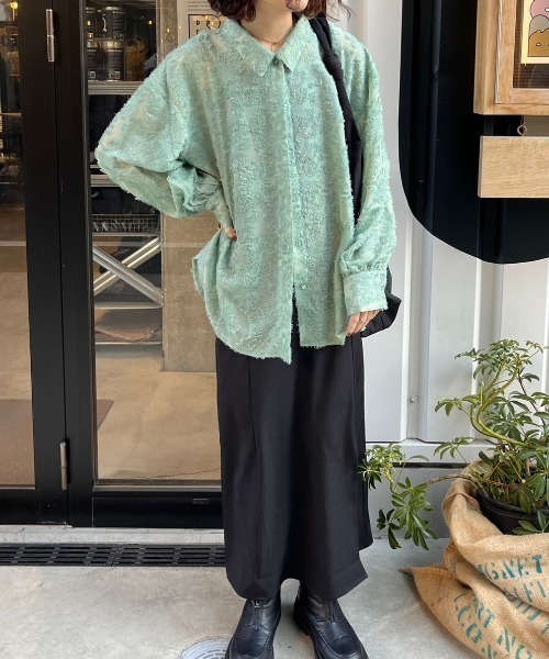 nemne store（ネンネストア）の「【低身長用サイズあり】フリンジジャガード花柄シアーシャツ（シャツ/ブラウス・レディース・ブルー/アイボリー/ピンク・SMALL/MEDIUM）」の15枚目の写真