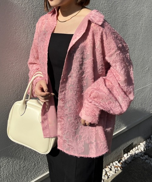 nemne store（ネンネストア）の「【低身長用サイズあり】フリンジジャガード花柄シアーシャツ（シャツ/ブラウス・レディース・ブルー/アイボリー/ピンク・SMALL/MEDIUM）」の20枚目の写真