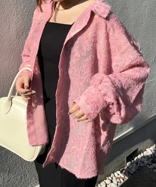 nemne store（ネンネストア）の「【低身長用サイズあり】フリンジジャガード花柄シアーシャツ（シャツ/ブラウス・レディース・ブルー/アイボリー/ピンク・SMALL/MEDIUM）」の21枚目の写真