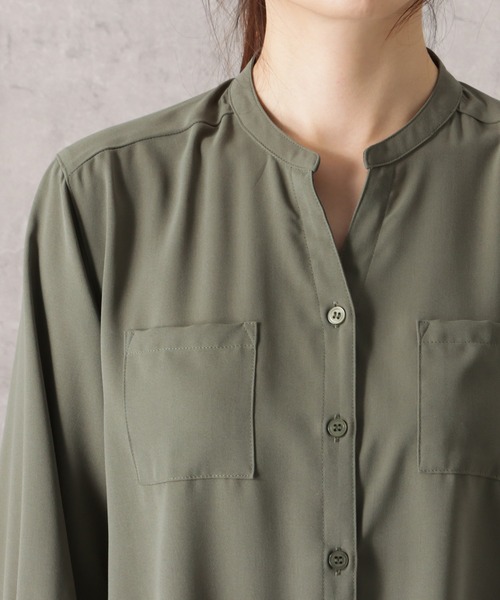 NAVY(ネイビー)の「とろみ前開き スキッパーカラー長袖シャツ(シャツ/ブラウス・レディース・カーキ/ブラック/ライトベージュ・フリー)」の7枚目の写真