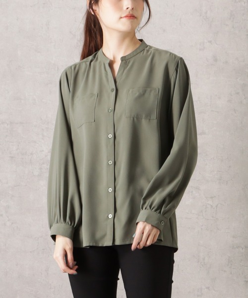 NAVY(ネイビー)の「とろみ前開き スキッパーカラー長袖シャツ(シャツ/ブラウス・レディース・カーキ/ブラック/ライトベージュ・フリー)」の6枚目の写真