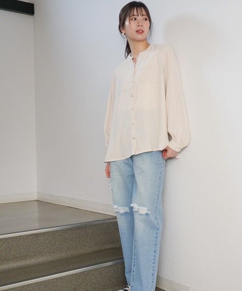 NAVY(ネイビー)の「とろみ前開き スキッパーカラー長袖シャツ(シャツ/ブラウス・レディース・カーキ/ブラック/ライトベージュ・フリー)」の16枚目の写真