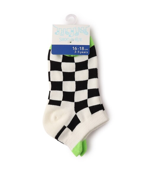 SHOO・LA・RUE（シューラルー）の「◆チェッカーフラッグ柄スニーカー丈ソックス（ソックス/靴下・キッズ・黄緑系5/レッド系6/イエロー系9・53/59/56）」の2枚目の写真