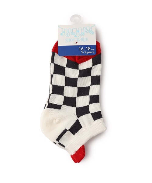 SHOO・LA・RUE（シューラルー）の「◆チェッカーフラッグ柄スニーカー丈ソックス（ソックス/靴下・キッズ・黄緑系5/レッド系6/イエロー系9・53/59/56）」の5枚目の写真