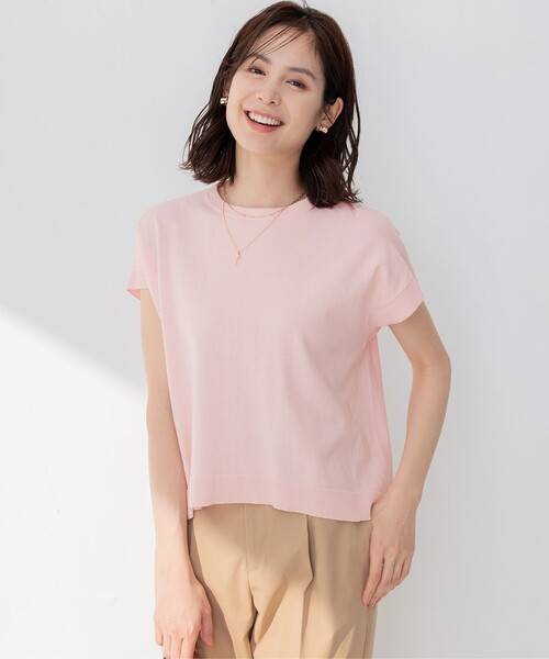 組曲(クミキョク)の「【洗える・型崩れしにくい】CHAI ニットTシャツ(ニット/セーター・レディース・アイボリー系/ネイビー系/ピンク系/オールドローズ系・2)」の5枚目の写真