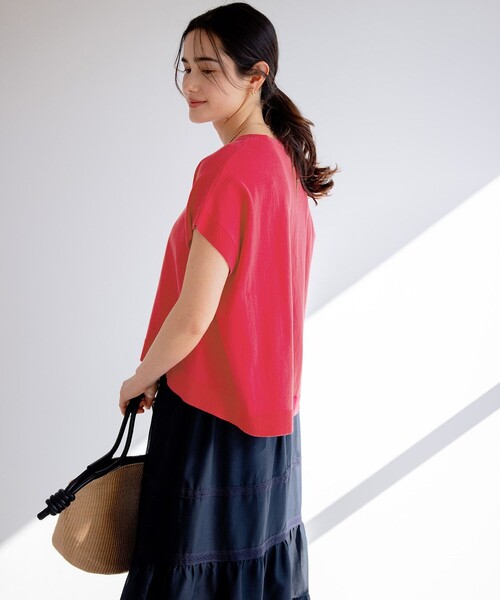 組曲(クミキョク)の「【洗える・型崩れしにくい】CHAI ニットTシャツ(ニット/セーター・レディース・アイボリー系/ネイビー系/ピンク系/オールドローズ系・2)」の11枚目の写真