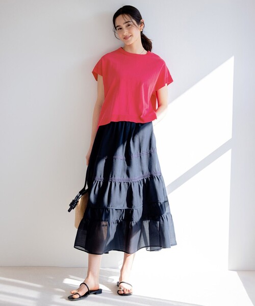組曲(クミキョク)の「【洗える・型崩れしにくい】CHAI ニットTシャツ(ニット/セーター・レディース・アイボリー系/ネイビー系/ピンク系/オールドローズ系・2)」の13枚目の写真