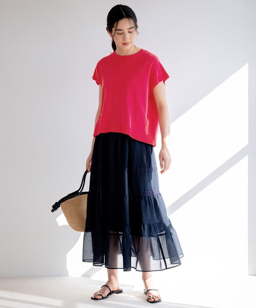 組曲(クミキョク)の「【洗える・型崩れしにくい】CHAI ニットTシャツ(ニット/セーター・レディース・アイボリー系/ネイビー系/ピンク系/オールドローズ系・2)」の14枚目の写真