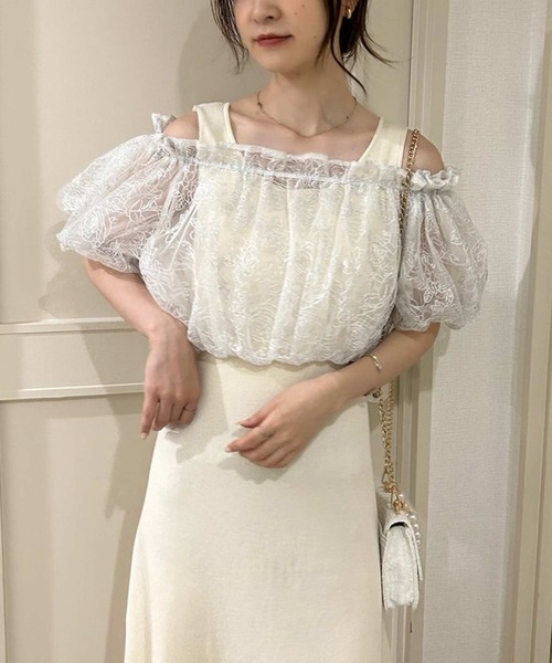 one after another NICE CLAUP（ワンアフターアナザーナイスクラップ）の「前後2WAYブラウス+ニットワンピースセット（ワンピース・レディース・オフホワイト/ブラック/ピンク・FREE）」の9枚目の写真