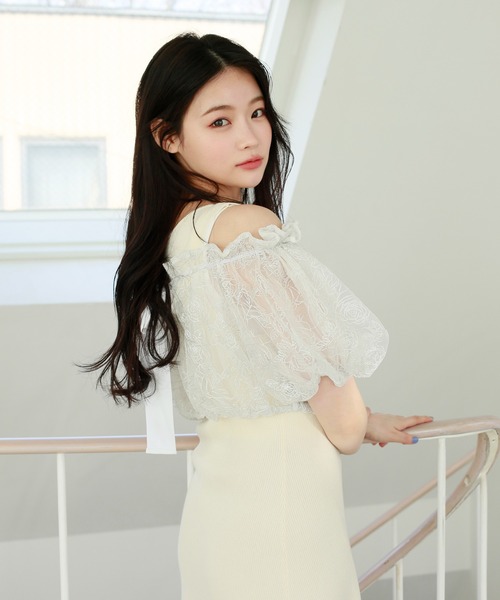 one after another NICE CLAUP（ワンアフターアナザーナイスクラップ）の「前後2WAYブラウス+ニットワンピースセット（ワンピース・レディース・オフホワイト/ブラック/ピンク・FREE）」の8枚目の写真