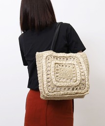 COOCO | ペーパースクエア柄編みトートバッグ(かごバッグ)