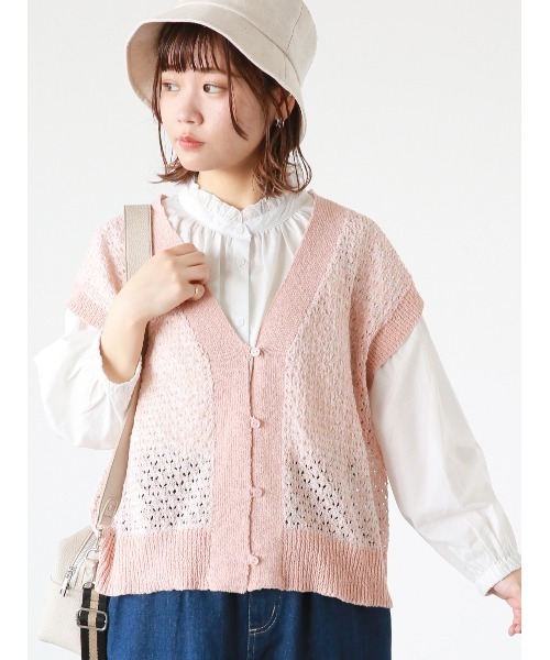 ehka sopo（エヘカソポ）の「配色透かし編みベスト（ベスト・レディース・ベージュ/グリーン/ピンク/ブラック・ﾌﾘ-）」の4枚目の写真