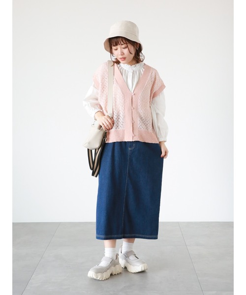 ehka sopo（エヘカソポ）の「配色透かし編みベスト（ベスト・レディース・ベージュ/グリーン/ピンク/ブラック・ﾌﾘ-）」の6枚目の写真