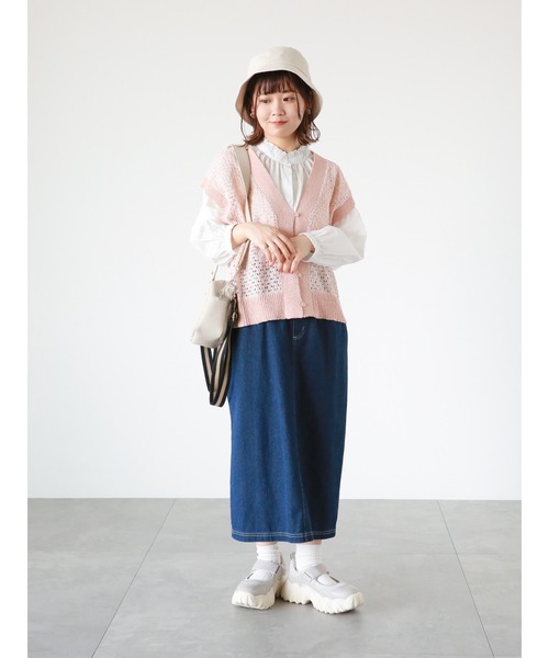 ehka sopo（エヘカソポ）の「配色透かし編みベスト（ベスト・レディース・ベージュ/グリーン/ピンク/ブラック・ﾌﾘ-）」の8枚目の写真