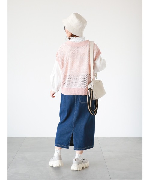 ehka sopo（エヘカソポ）の「配色透かし編みベスト（ベスト・レディース・ベージュ/グリーン/ピンク/ブラック・ﾌﾘ-）」の9枚目の写真