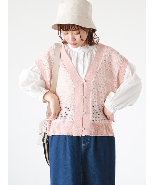 ehka sopo（エヘカソポ）の「配色透かし編みベスト（ベスト・レディース・ベージュ/グリーン/ピンク/ブラック・ﾌﾘ-）」の10枚目の写真