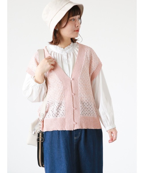 ehka sopo（エヘカソポ）の「配色透かし編みベスト（ベスト・レディース・ベージュ/グリーン/ピンク/ブラック・ﾌﾘ-）」の11枚目の写真