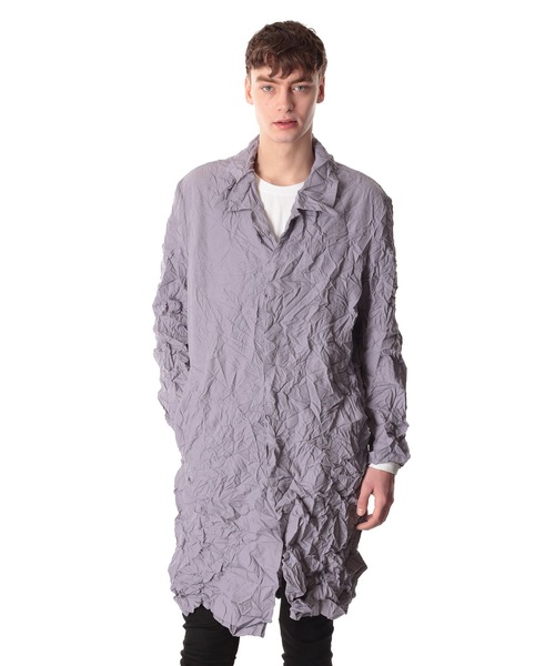 ATTACHMENT（アタッチメント）の「ポリエステル・ポプリン リンクルド バルマカーンコート / PE/WO POPLIN WRINKLED BALMACAAN COAT（ステンカラーコート・メンズ・グレー系その他/ブラック・3/1/2）」の5枚目の写真