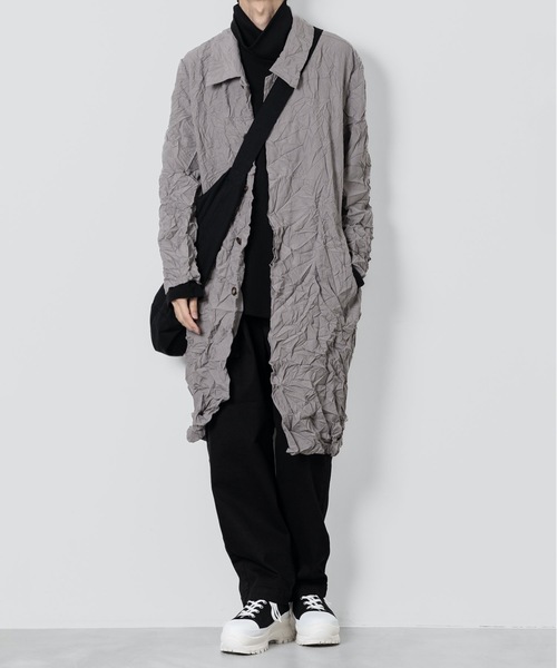 ATTACHMENT（アタッチメント）の「ポリエステル・ポプリン リンクルド バルマカーンコート / PE/WO POPLIN WRINKLED BALMACAAN COAT（ステンカラーコート・メンズ・グレー系その他/ブラック・3/1/2）」の13枚目の写真