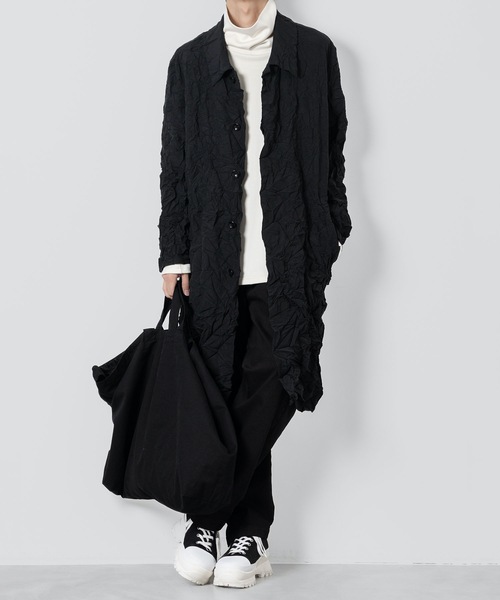 ATTACHMENT（アタッチメント）の「ポリエステル・ポプリン リンクルド バルマカーンコート / PE/WO POPLIN WRINKLED BALMACAAN COAT（ステンカラーコート・メンズ・グレー系その他/ブラック・3/1/2）」の14枚目の写真