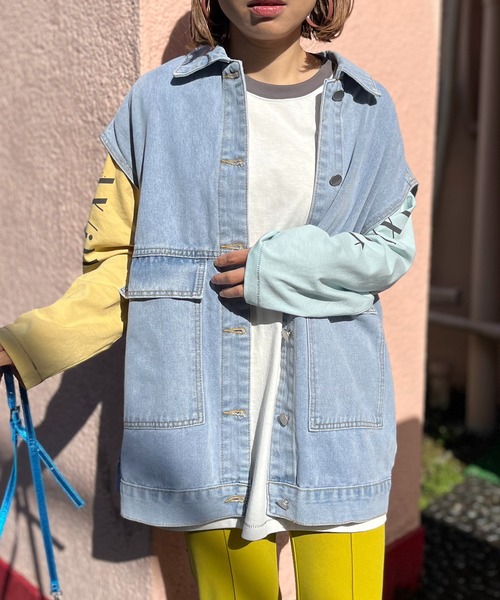mi via loca（ミヴィアロカ）の「オーバーサイズデニムベスト（ベスト・レディース・ブルー・FREE）」の11枚目の写真